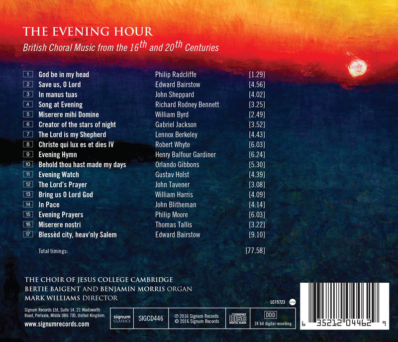 The Evening Hour: British Choral Music from the 16th & 20th Centuries / Williams