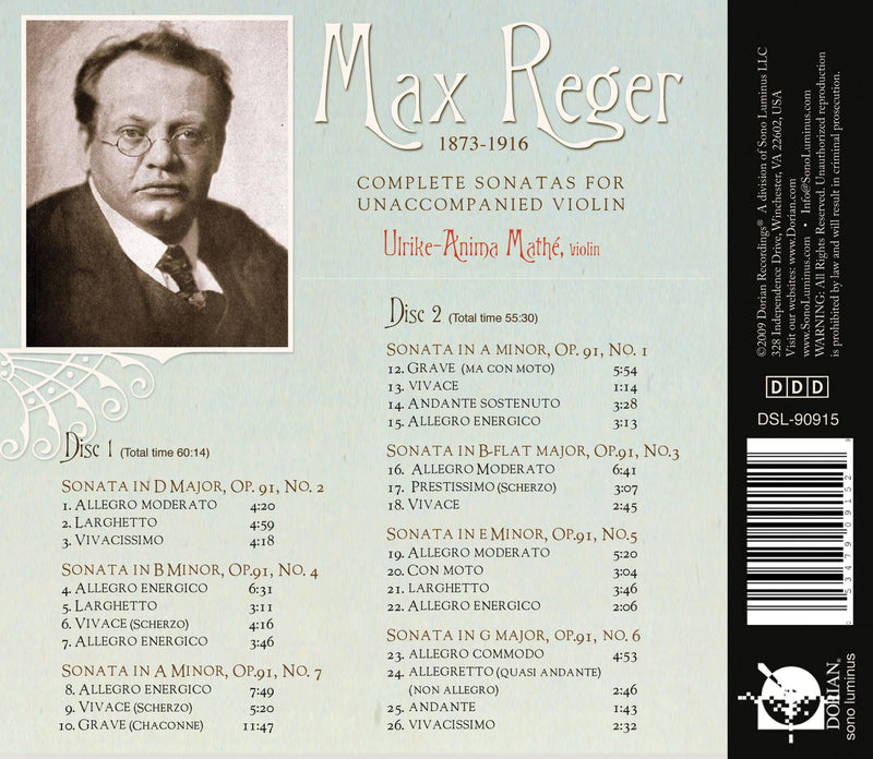 Reger: Complete Sonatas for Unaccompanied Violin / Mathe