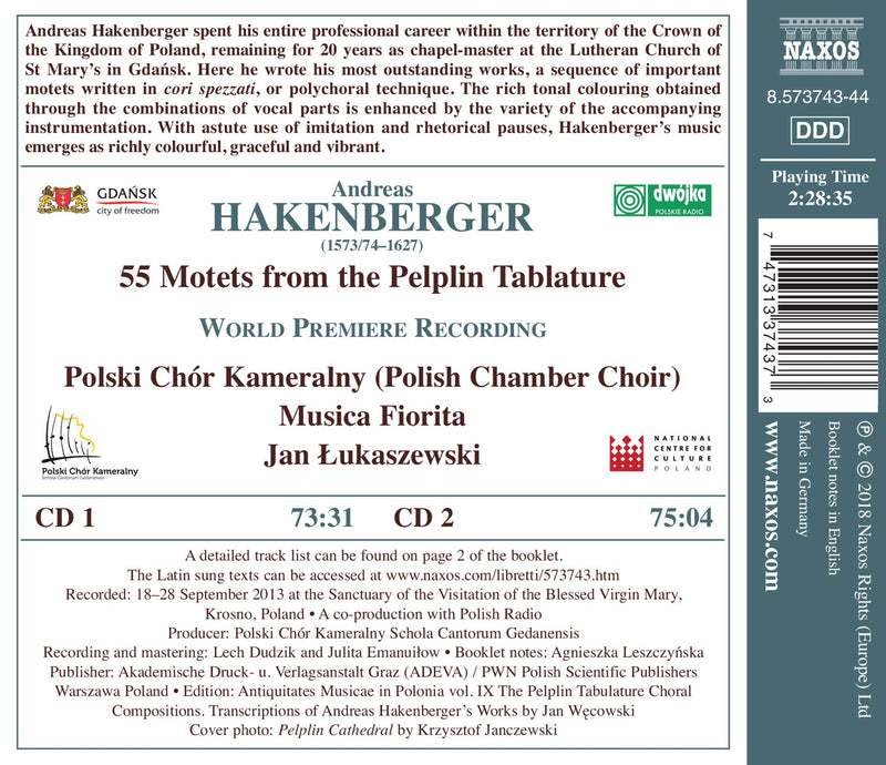 Hakenberger: 55 Motets from the Pelplin Tableture / Lukaszewski, Musica Fiorita, Kameralny Polish Choir