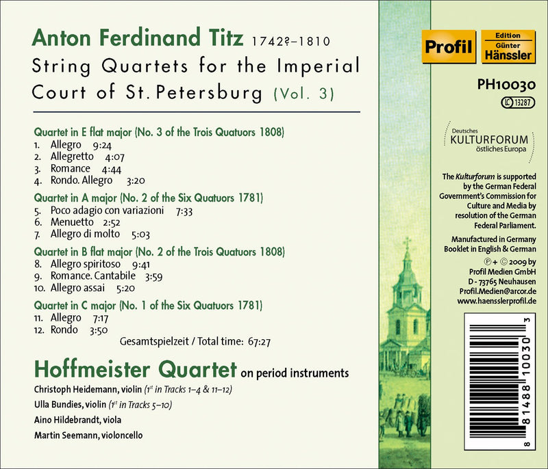 Titz: String Quartets For The Imperial Court Of St. Petersburg Vol 3 / Hoffmeister Quartet