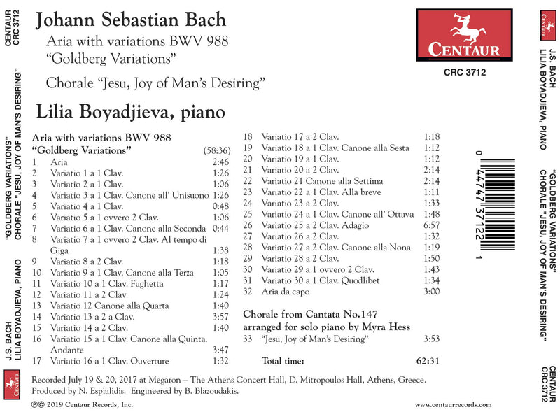 Bach: Goldberg Variations & Chorale, "Jesu, Joy of Man's Des