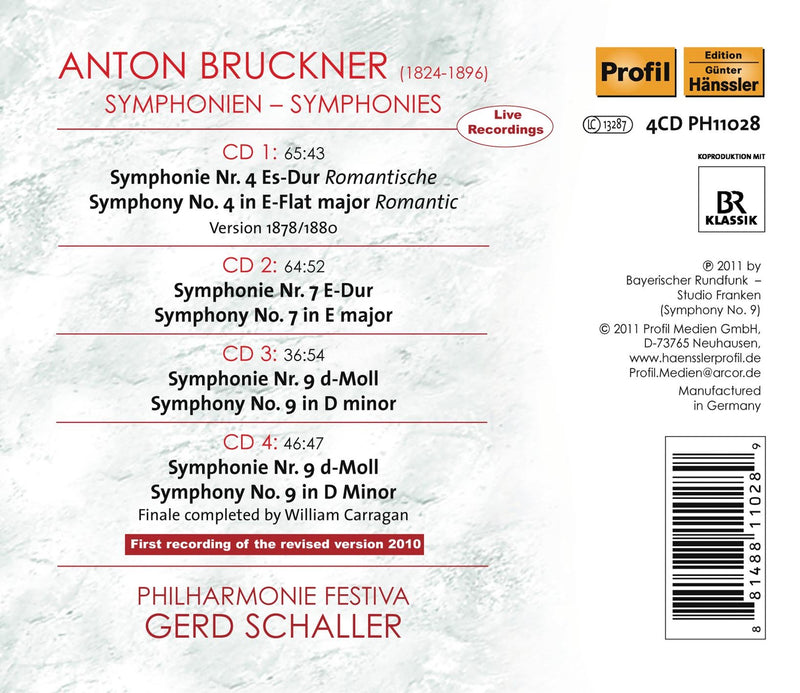 Bruckner: Symphonies 4, 7 & 9 / Schaller, Philharmonie Festiva