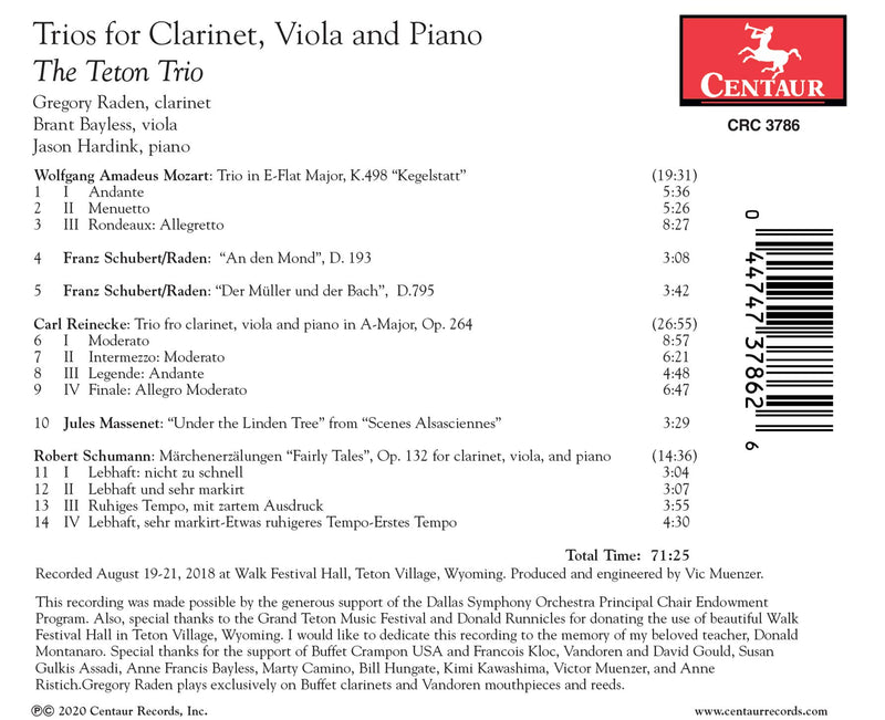 Trios for Clarinet, Viola & Piano / The Teton Trio