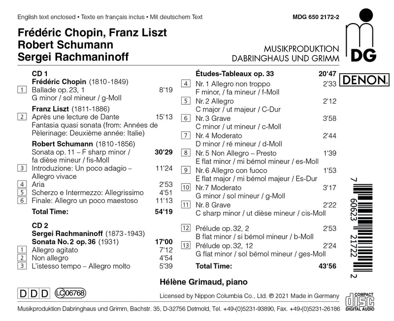 Chopin, Liszt, Schumann & Rachmaninoff: Early Recordings 3 / Grimaud