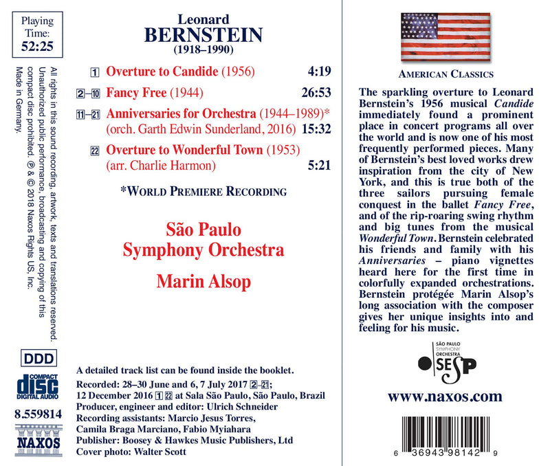 Bernstein: Anniversaries, Fancy Free Suite, Overture to Candide & Overture to Wonderful Town / Alsop, Sao Paulo Symphony