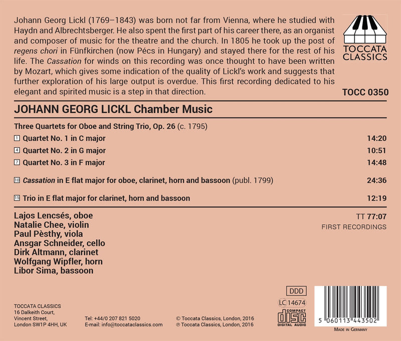 Lickl: 3 Oboe Quartets, Op. 26, Cassation in E-Flat Major &