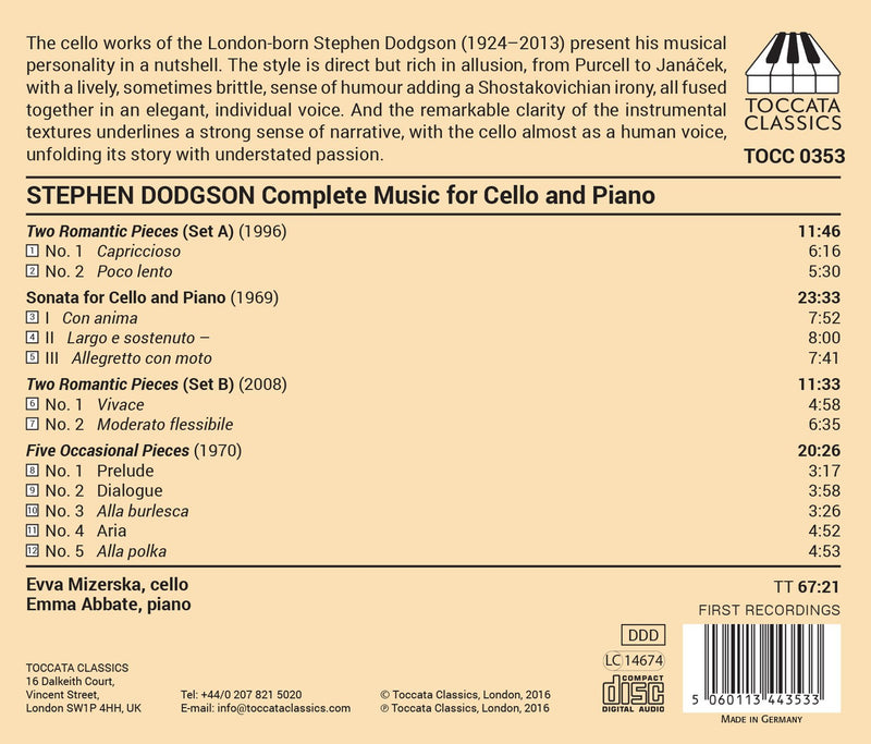 Dodgson: Complete Music for Cello & Piano / Mizerska, Abbate