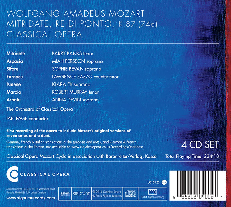 Mozart: Mitridate, Re Di Ponto / Devin, Bevan, Persson, Zazzo, Page, Classical Opera