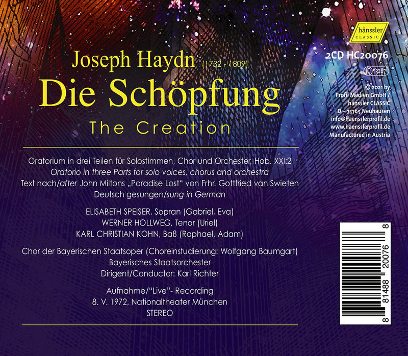 Haydn: Die Schöpfung - The Creation - Live Recording / Richter, Bayerisches Staatsorchester, Chor der Bayerischen Staatsoper