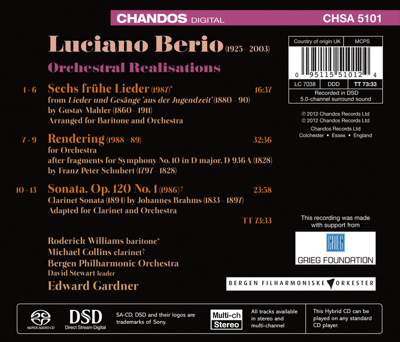Berio: Orchestral Realisations - Schubert, Mahler, Brahms / Gardner, Bergen Philharmonic