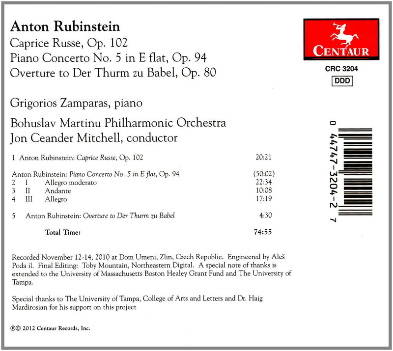Rubinstein: Caprice Russe; Piano Concerto No 5; Der Thurm Zu Babel Overture / Mitchell, Zamparas