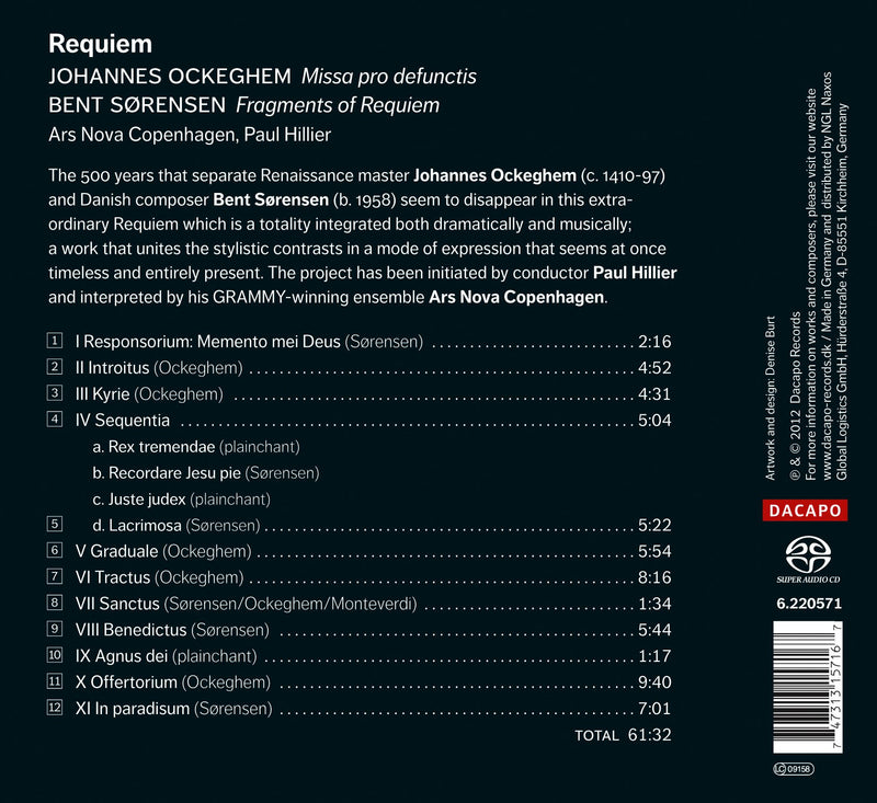 Sorensen,  Ockeghem: Requiem / Hillier, Ars Nova Copenhagen