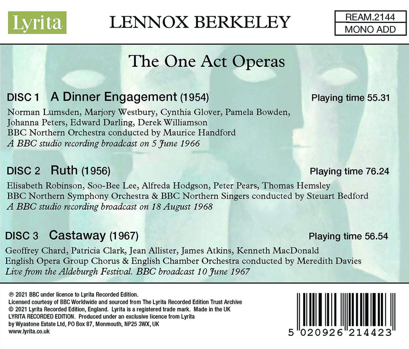 Berkeley: The One Act Operas - Dinner Engagement, Cataway, & Ruth