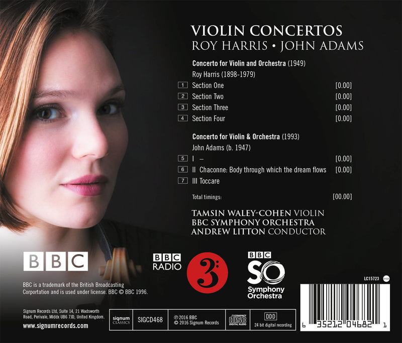 Harris & Adams: Violin Concertos / Waley-Cohen, Litton, BBC Symphony