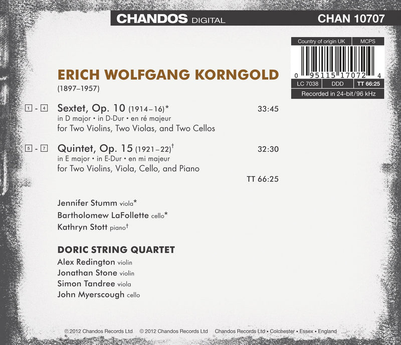 Korngold: Piano Quintet & String Sextet / Stumm, LaFollette, Stott, Doric String Quartet