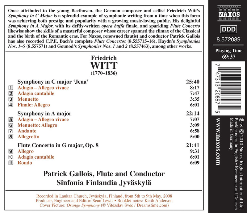 Witt: Symphony, Flute Concerto / Gallois, Sinfonia Finlandia Jyvaskyla