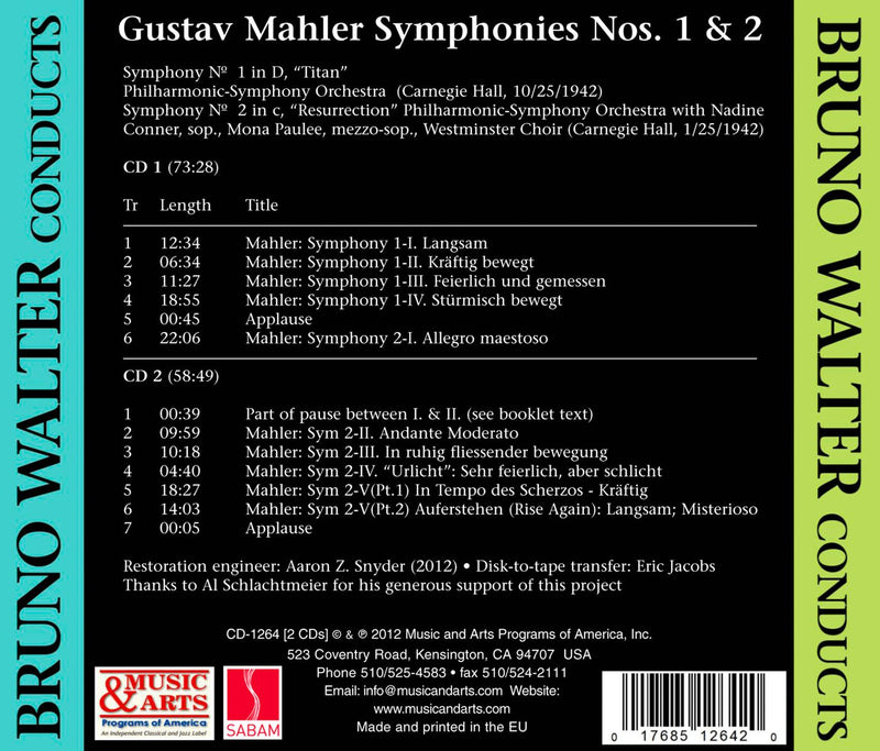 Bruno Walter Conducts Mahler Symphonies 1 & 2 - 1942 Live Performances