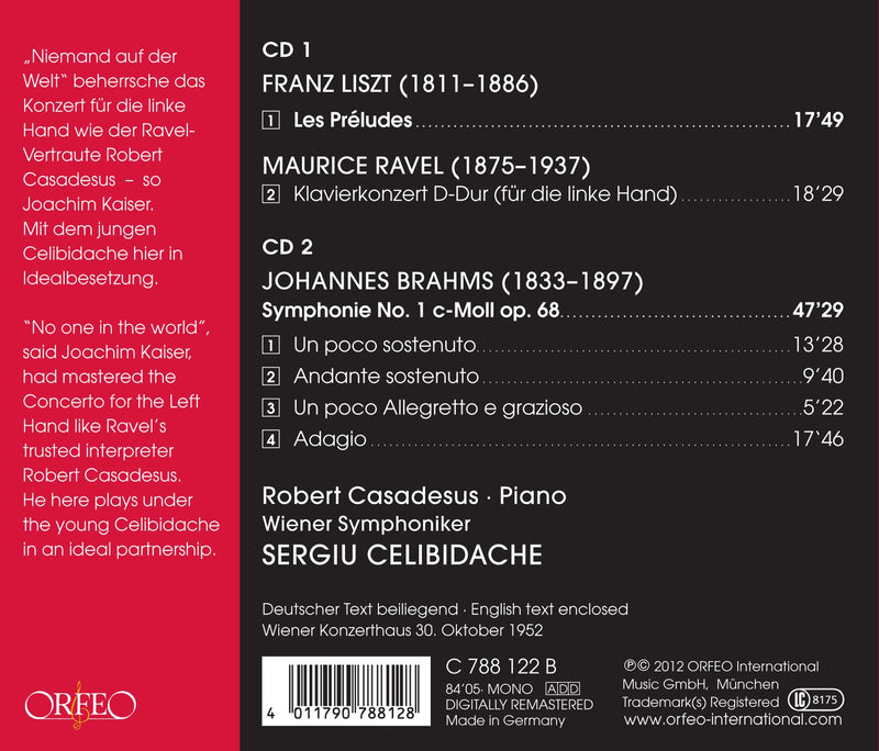 Liszt: Les Preludes; Ravel: Left-hand Concerto; Brahms: Symphony No 1 / Celibidache