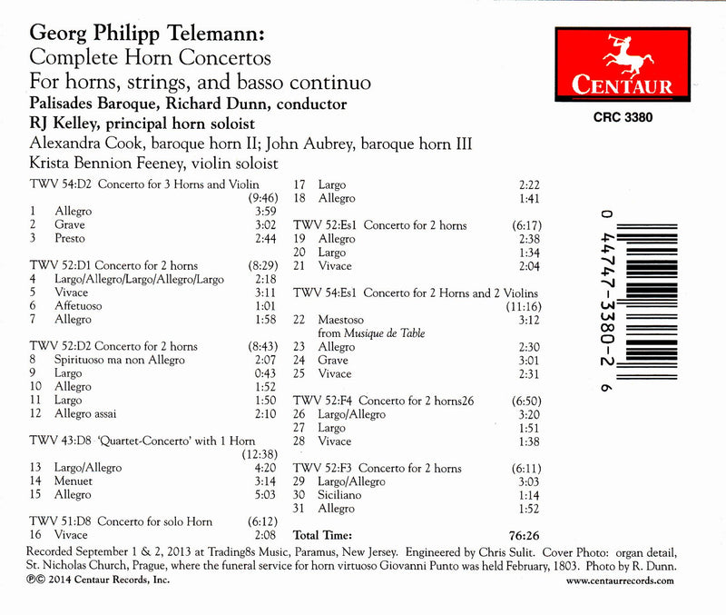 Telemann: Complete Horn Concertos for Horns, Strings & Basso