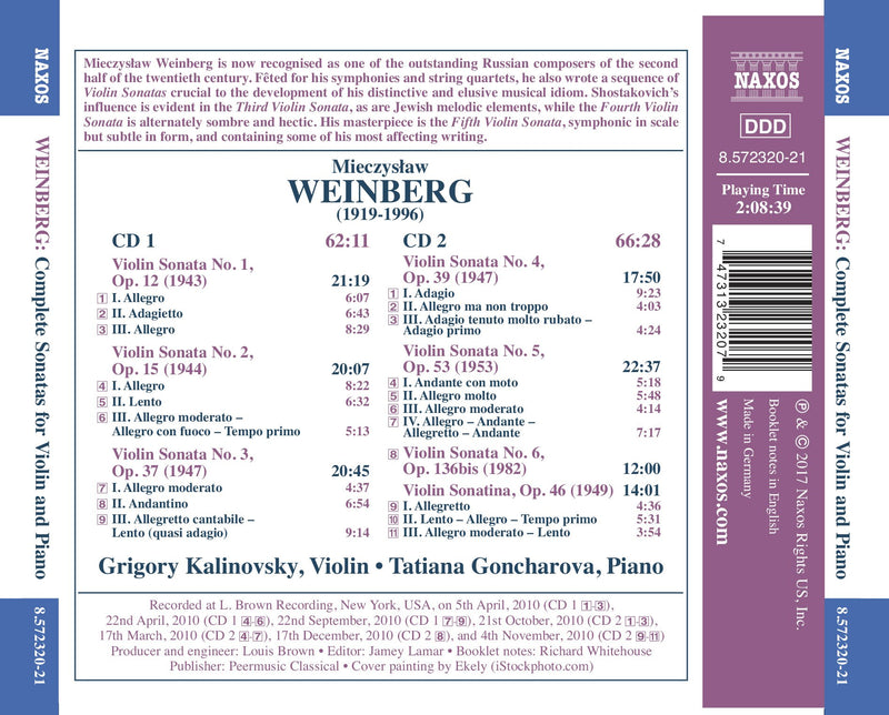 Weinberg: Complete Sonatas for Violin & Piano / Kalinovsky, Goncharova