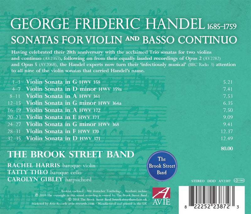 Handel: Sonatas for Violin & Basso Continuo / Brook Street Band