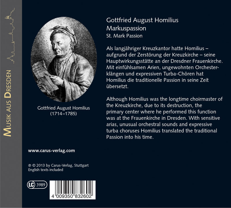 Homilius: St. Mark Passion / Mauch, Sandhoff, Mammel, Laske, Naf