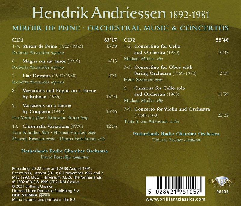 Andriessen: Miroir de Peine / Alexander, Porcelijn, Fischer, Netherlands Radio Chamber Orchestra