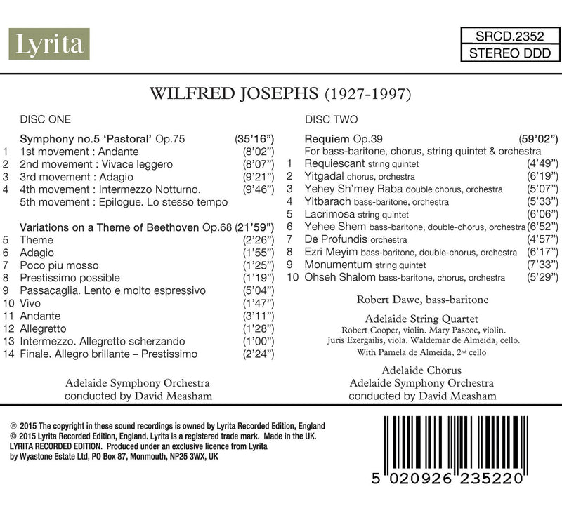 Josephs: Symphony No. 5 "Pastoral", Requiem & Variations on a Theme of Beethoven