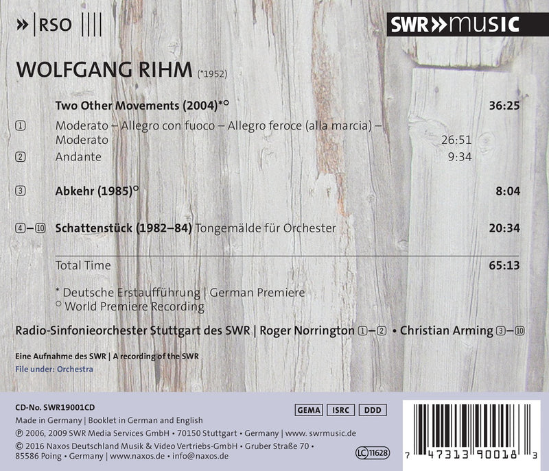 Rihm: 2 Other Movements, Abkehr & Schattenstück