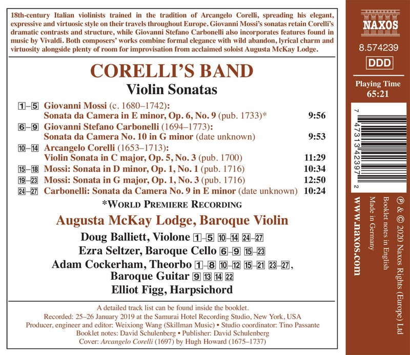 Corelli's Band - 18th Century Violin Sonatas / Mckay Lodge, Balliett, Seltzer, Cockerham, Figg