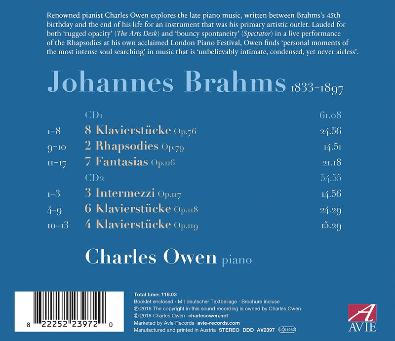 Brahms: Late Piano Music Opp. 76, 79 & 116-119 / Owen