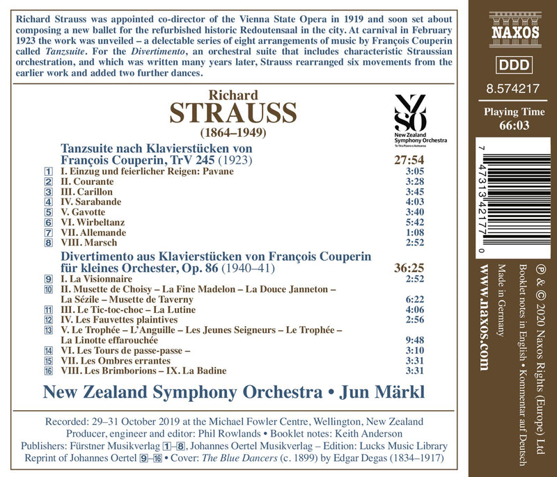 R. Strauss: Tanzsuite – Divertimento, Op. 86 / New Zealand Symphony Orchestra, Jun Markl