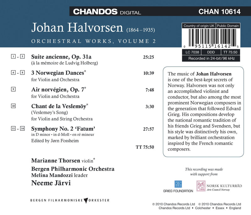 Halvorsen: Orchestral Works, Vol. 2 / Jarvi, Bergen Philharmonic