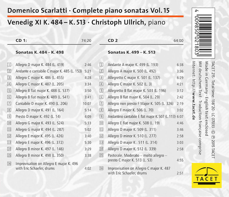 Domenico Scarlatti: Complete Piano Sonatas, Vol. 15 - Sonatas K.484-k.513 + Bonus-tracks With Eric Shaefer