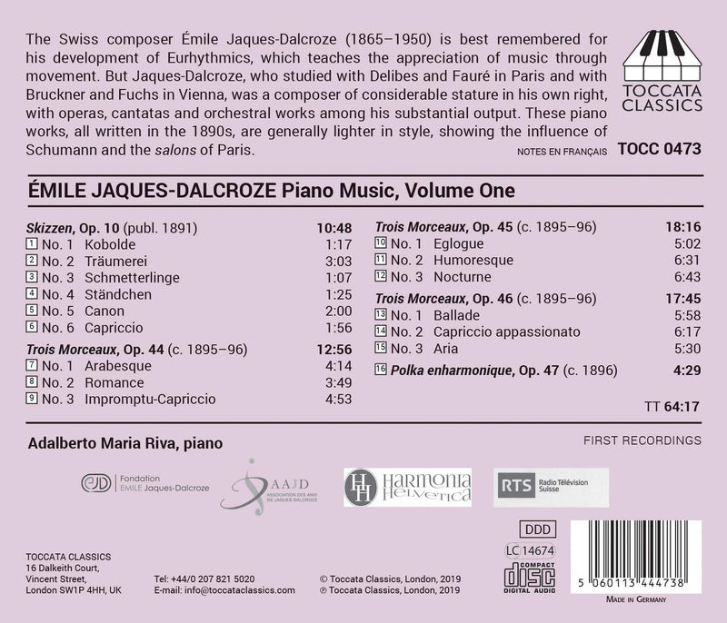 Jaques-Dalcroze: Piano Music, Vol. 1