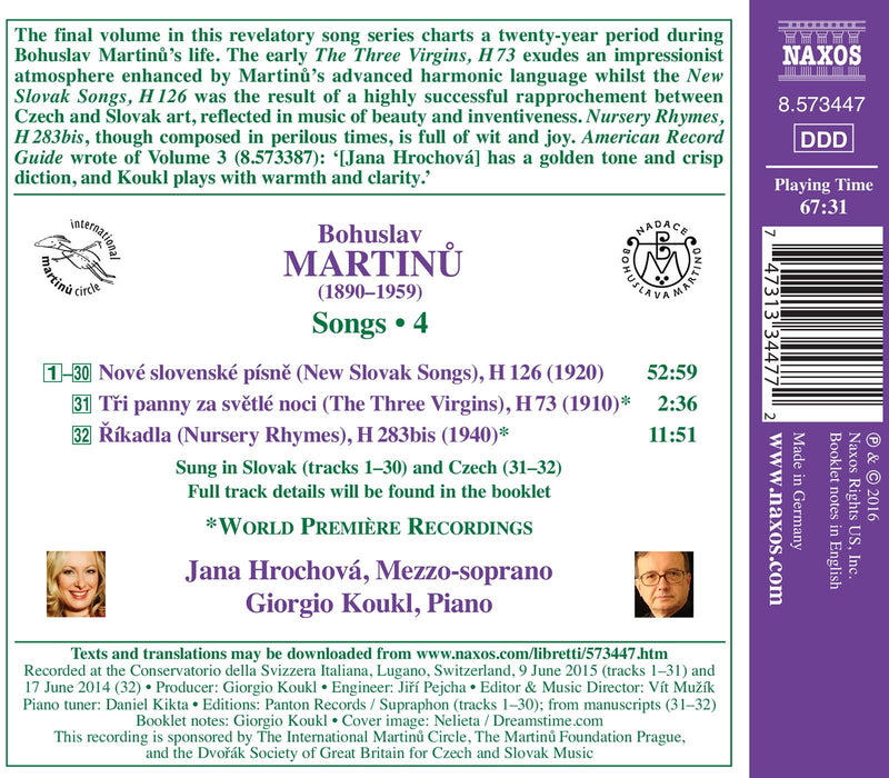 Martinu: Songs, Vol. 4 – The White Dove