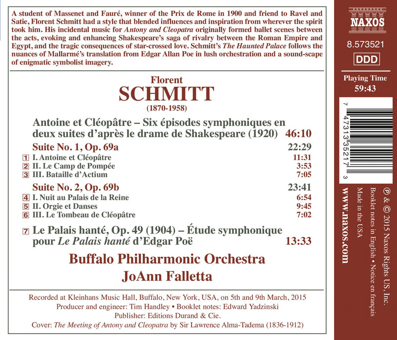 Schmitt: Anthony & Cleopatra… / Falletta, Buffalo Philharmonic
