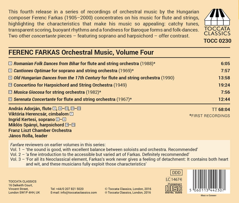 Farkas: Orchestral Music, Vol. 4 - Music for Flute & Strings / Franz Liszt Chamber Orchestra