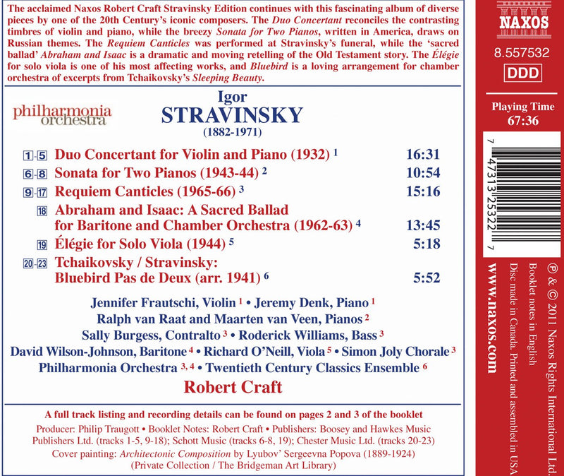 Stravinsky: Duo Concertant, Sonata For 2 Pianos, Requiem Canticles / Frautschi, Denk, Craft