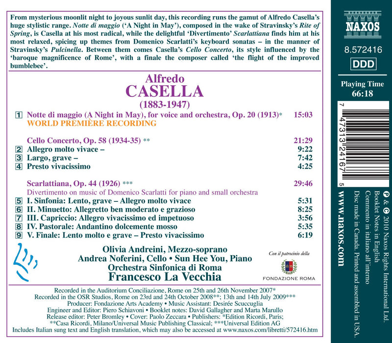 Casella: Notte Di Maggio, Cello Concerto, Scarlattiana / La Vecchia, Rome Symphony Orchestra