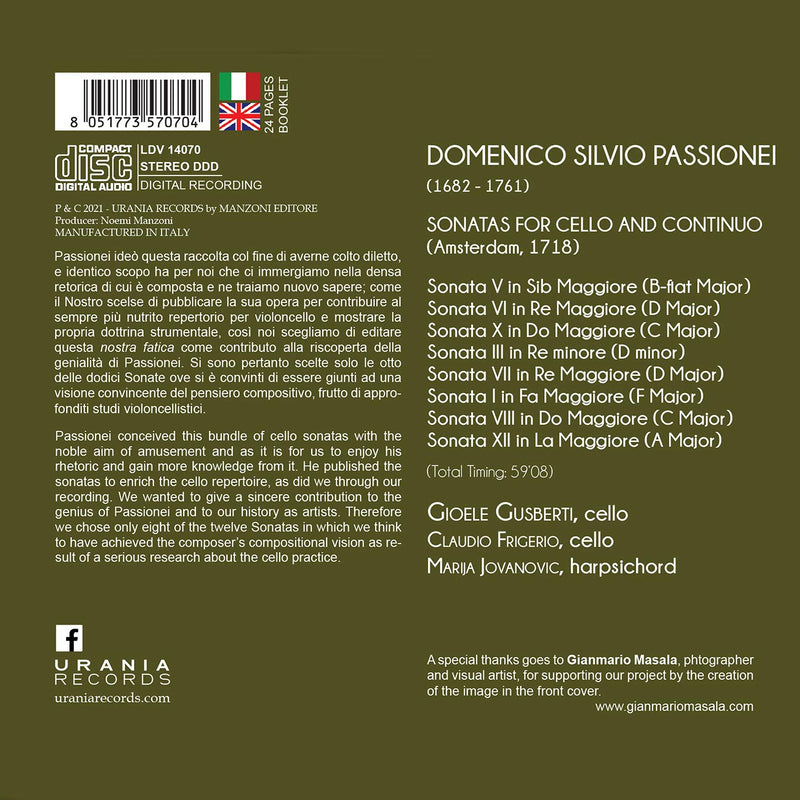 Passionei: Sonatas for cello and continuo / Gusberti, Ensemble il Continuo