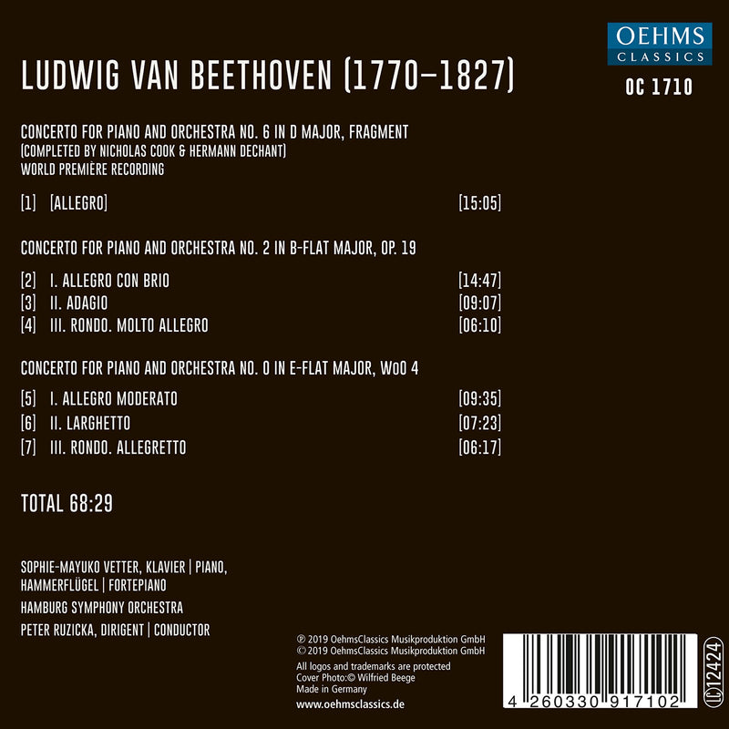Beethoven: Piano Concertos Nos. 0, 2 & 6 / Vetter, Ruzicka, Hamburg Symphony