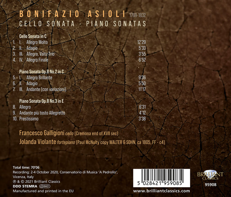 Asioli: Sonatas for Cello and Piano / Galligioni, Violante