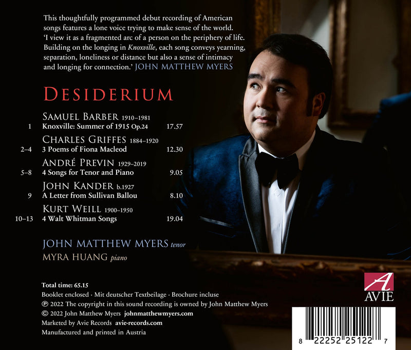 Desiderium - Barber, Griffes, Previn, Kander & Weill / Myers, Myra Huang