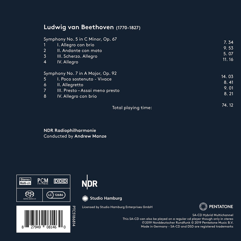 Beethoven: Symphonies Nos. 5 & 7 / Manze, North German Radio Philharmonic