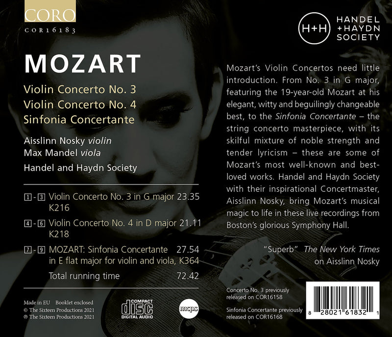 Mozart: Violin Concertos, Vol. 1 / Nosky, Mandel, Handel And Haydn Society Orchestra