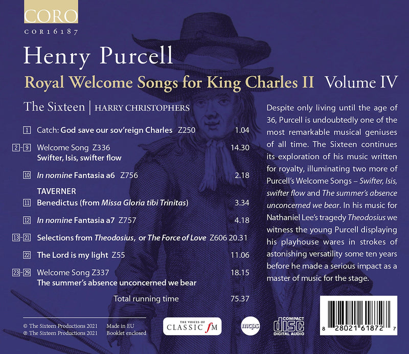 Purcell:  Royal Welcome Songs 4 / Sixteen