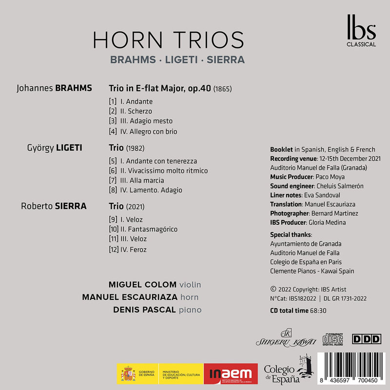 Brahms, Ligeti & Sierra: Horn Trios - Three Centuries / Colom, Escauriaza, Pascal