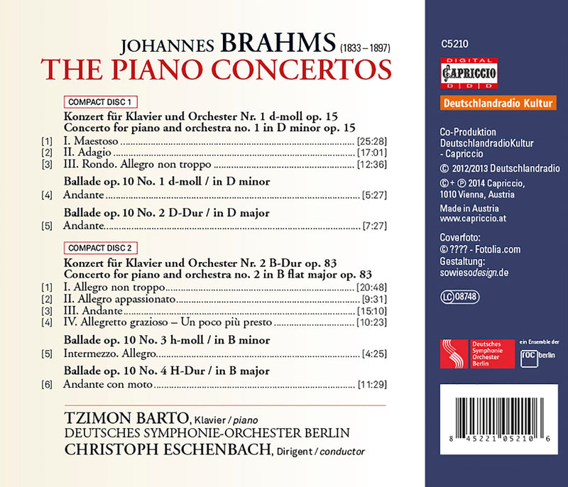 Brahms: The Piano Concertos / Barto, Eschenbach, Deutsches Symphony Orchestra Berlin