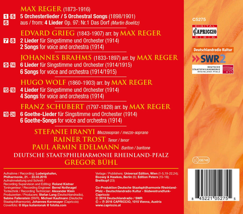 Reger: Orchestral Songs / Buhl, Deutsche Staatsphilharmonie Rheinland-Pfalz